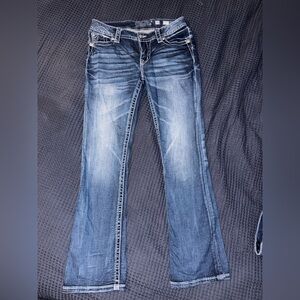 Miss Me Blue Flare Jeans with Faded Whiskering